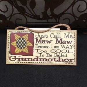 Maw Maw Grandmother Decorative Hanging Sign - Cream and Red